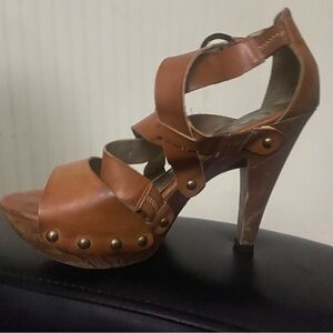 G by Guess Brown Strappy Platform Heels